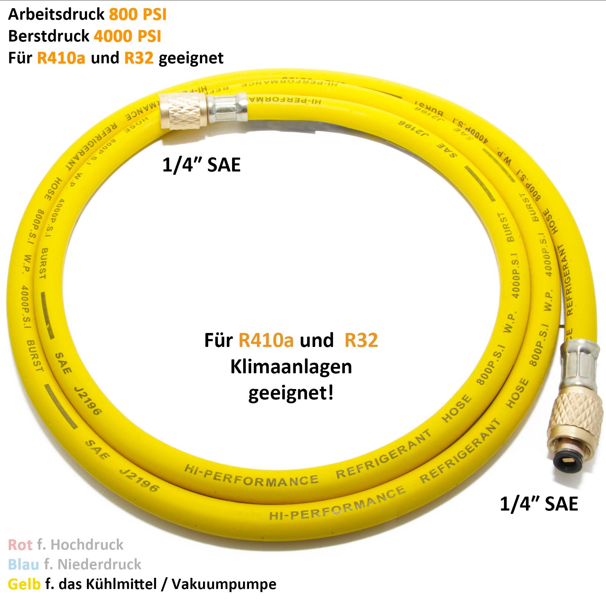 Stickstoff Füllschlauch 3m mit Adapter 1/4 SAE M x 1/2 ACME F für Klimaanlagen