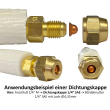 10er-Set Dichtungskappen aus Kupfer für Bördelmuttern 1/4" SAE mit Loch-Ø 6,35mm