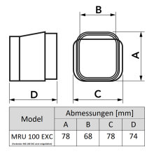 Kanal Rotation 90° (MRU 100 - EXC) mit Kanal Verbinder, elfenbein (RAL 9002)