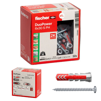 fischer DuoPower 6 x 30 PH mit Panhead-Schraube (50 Stück)